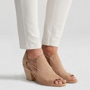 Eileen Fisher Nikki Women Sz 11 Tan Suede Cutout Block Heel Peep Toe Ankle Boots